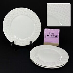 Trish Richman Gibson RAW SILK White Embossed Weave Oven Safe Salad Plates Set 3